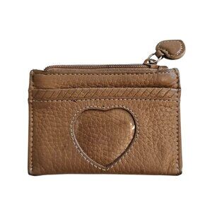 Vintage Brighton Heart Tan Pebbled Leather Mini Coin Purse ID Wallet Small Size